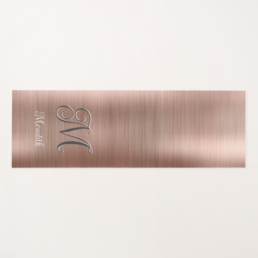Chic Custom Monogram Pink Brushed Metallic Script  Yogamat (Voorkant (horizontaal))