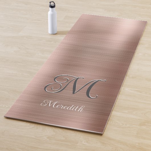 Chic Custom Monogram Pink Brushed Metallic Script  Yogamat (In situ)