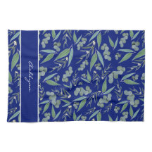 Chic Custom Navy Blue Eucalyptus Greenery Pattern
