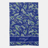 Chic Custom Navy Blue Eucalyptus Greenery Pattern Theedoek (Verticaal)