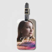 Chic Custom Paars Blush Pink Photo Monogramed Bagagelabel (Voorkant (verticaal))