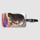 Chic Custom Paars Blush Pink Photo Monogramed Bagagelabel (Voorkant (horizontaal))