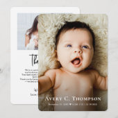 Chic Custom Photo Thank you Heart Modern Birth Aankondiging (Voorkant / Achterkant)