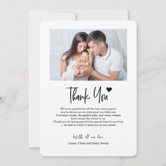 Chic Custom Photo Thank you Heart Modern Birth Aankondiging (Achterkant)