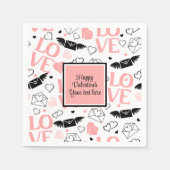 Chic Custom Pink Black Hearts Hand Drawn Valentine Servet (Voorkant)