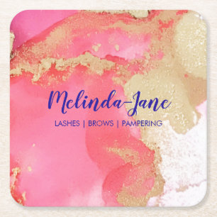 Chic Custom Pink Gold Paarse Waterverf Blot Kartonnen Onderzetters