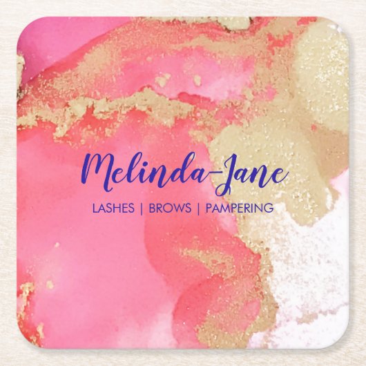 Chic Custom Pink Gold Paarse Waterverf Blot Kartonnen Onderzetters (Voorkant)