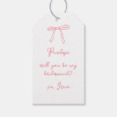 Chic Custom Roze Coquette Bow Bruidsmeisje Voorste Cadeaulabel (Voorkant)