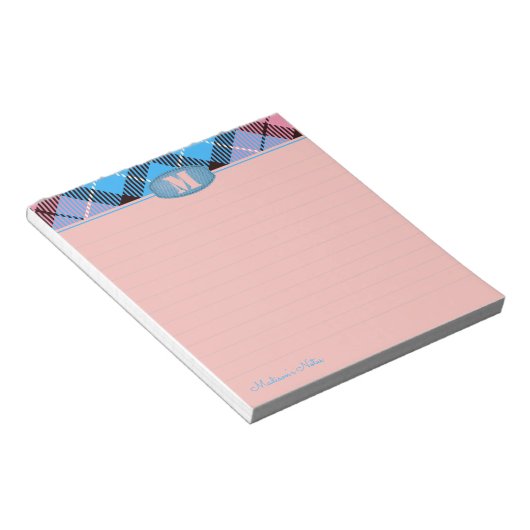 Chic Custom Script Monogram geplakt jans roze geli Notitieblok (Schuin)