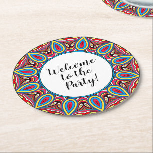 Chic Custom Star Mosaic Kaleidoscoop Art Patroon Ronde Kartonnen Onderzetter