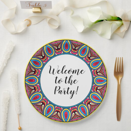 Chic Custom Star Mosaic Kaleidoscope Art Patroon Papieren Bordje (Huwelijk)