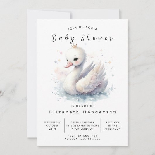 Chic Custom Swan Baby shower Kaart (Voorkant)