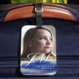 Chic Custom Torquoise Blue Abstract Photo Monogram Bagagelabel