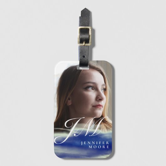 Chic Custom Torquoise Blue Abstract Photo Monogram Bagagelabel (Voorkant (verticaal))