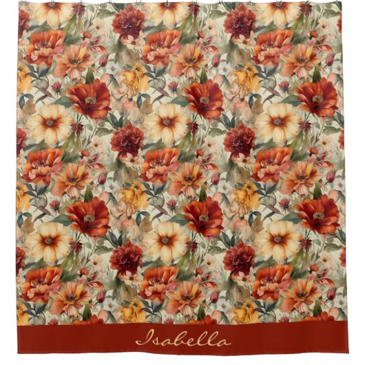Chic Custom Waterverf Floral Patroon Douchegordijn (Voorkant)