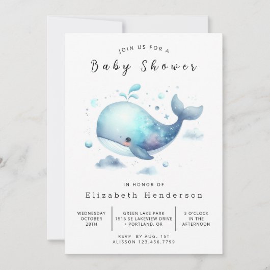 Chic Custom Whale Baby shower Kaart (Voorkant)