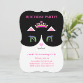 Chic Cute Black Roze White Tuxedo Cat Invitation Kaart (Staand voorkant)
