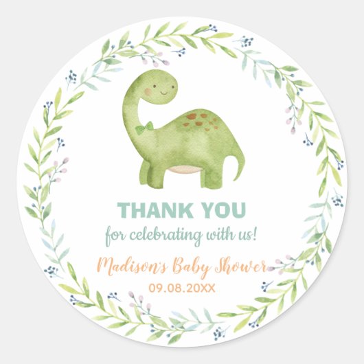 Chic Cute Dinosaur Brontosaurus Boy Baby shower Ronde Sticker (Voorkant)