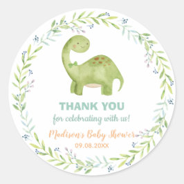 Chic Cute Dinosaur Brontosaurus Boy Baby shower Ronde Sticker