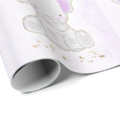 Chic Cute Elephant Paarse Gold Flowers Cadeaupapier (Rol Hoek)