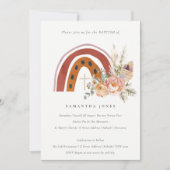 Chic Cute Rust Boho Floral Rainbow Baptism Invite Bedankkaart (Voorkant)