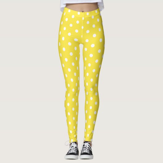 Chic Cute Yellow White Polka Dots Pattern Mode Leggings (Voorkant)