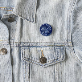 Chic Cyanotype Blauwe Botanische Speld Ronde Button 3,2 Cm