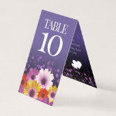 Chic Daisies Paarse Glitter Wedding Table Kaarten (Achterkant)