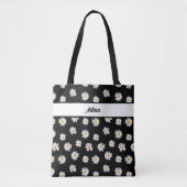 Chic daisy bloemen patroon op zwarte achtergrond tote bag (Voorkant)