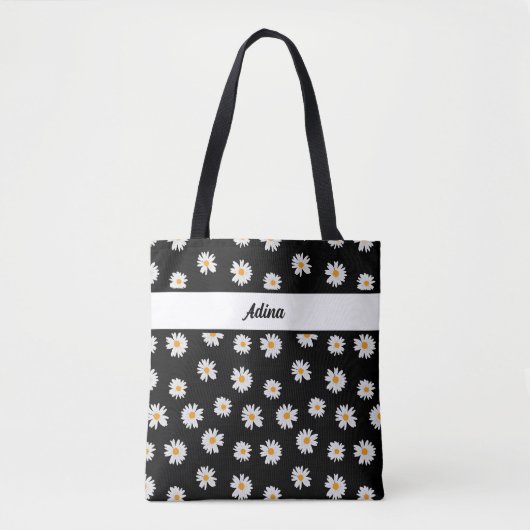 Chic daisy bloemen patroon op zwarte achtergrond tote bag (Voorkant)