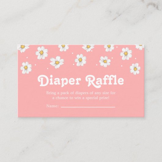 Chic Daisy Flower Blush Pink Diaper Raffle Informatiekaartje (Voorkant)