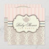 Chic Damask  Baby shower Tea Invitation Kaart (Voorkant / Achterkant)