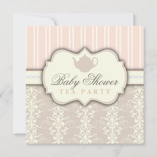 Chic Damask  Baby shower Tea Invitation Kaart (Voorkant)