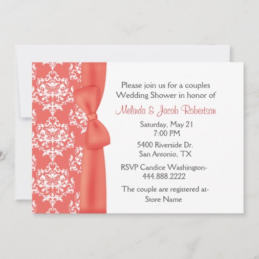 Chic Damask Couples Wedding Shower Uitnodiging (Voorkant)