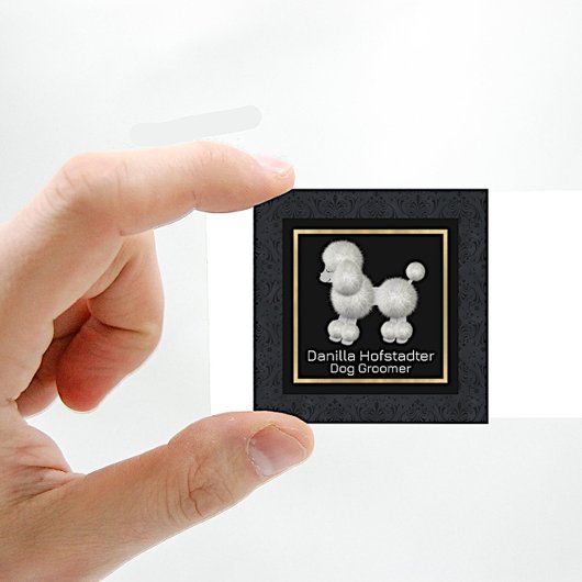 Chic Damask Dog Groomer Vierkante Visitekaartje