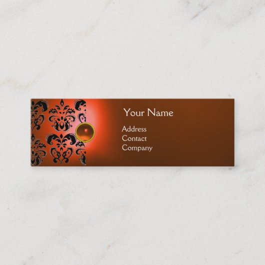 CHIC DAMASK EDELSTEEN MONOGRAM oranje Mini Visitekaartje (Voorkant)