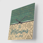 Chic Damask Egyptian Hieroglyphs Familienaam Vierkante Klok (Hoek)