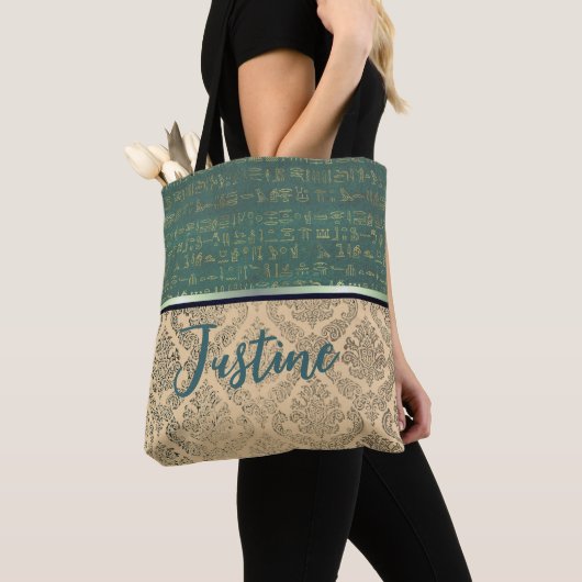 Chic Damask Egyptian Hieroglyphs Tote Bag (Dichtbij)