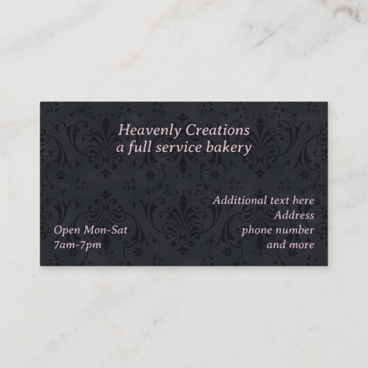 Chic Damask en Fancy Cake Bakery Visitekaartje (Achterkant)