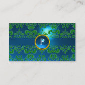 CHIC DAMASK GEM MONOGRAM blauw groen Visitekaartje (Achterkant)