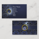 CHIC DAMASK GEM MONOGRAM blauw Visitekaartje (Voorkant / Achterkant)
