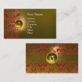 CHIC DAMASK GEM MONOGRAM geel rood Visitekaartje (Voorkant / Achterkant)