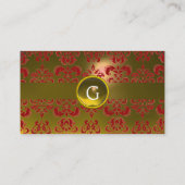 CHIC DAMASK GEM MONOGRAM geel rood Visitekaartje (Achterkant)