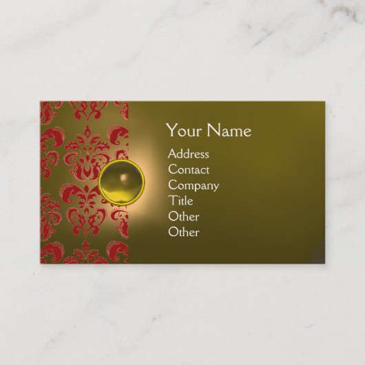 CHIC DAMASK GEM MONOGRAM geel rood Visitekaartje (Voorkant)