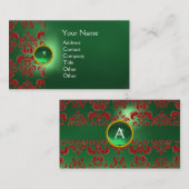 CHIC DAMASK GEM MONOGRAM green red Visitekaartje (Voorkant / Achterkant)