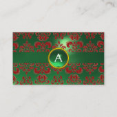 CHIC DAMASK GEM MONOGRAM green red Visitekaartje (Achterkant)