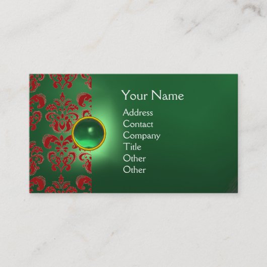 CHIC DAMASK GEM MONOGRAM green red Visitekaartje (Voorkant)
