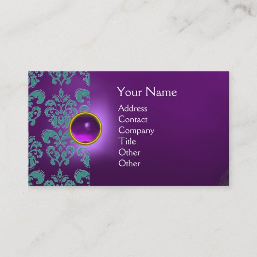 CHIC DAMASK GEM MONOGRAM paars blauw Visitekaartje (Voorkant)