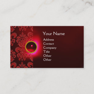 CHIC DAMASK GEM MONOGRAM Red burgundy green Visitekaartje