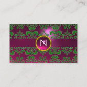 CHIC DAMASK GEM MONOGRAM roze groen Visitekaartje (Achterkant)